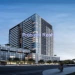 Modern skyscraper with "Probashi Realty" text.
